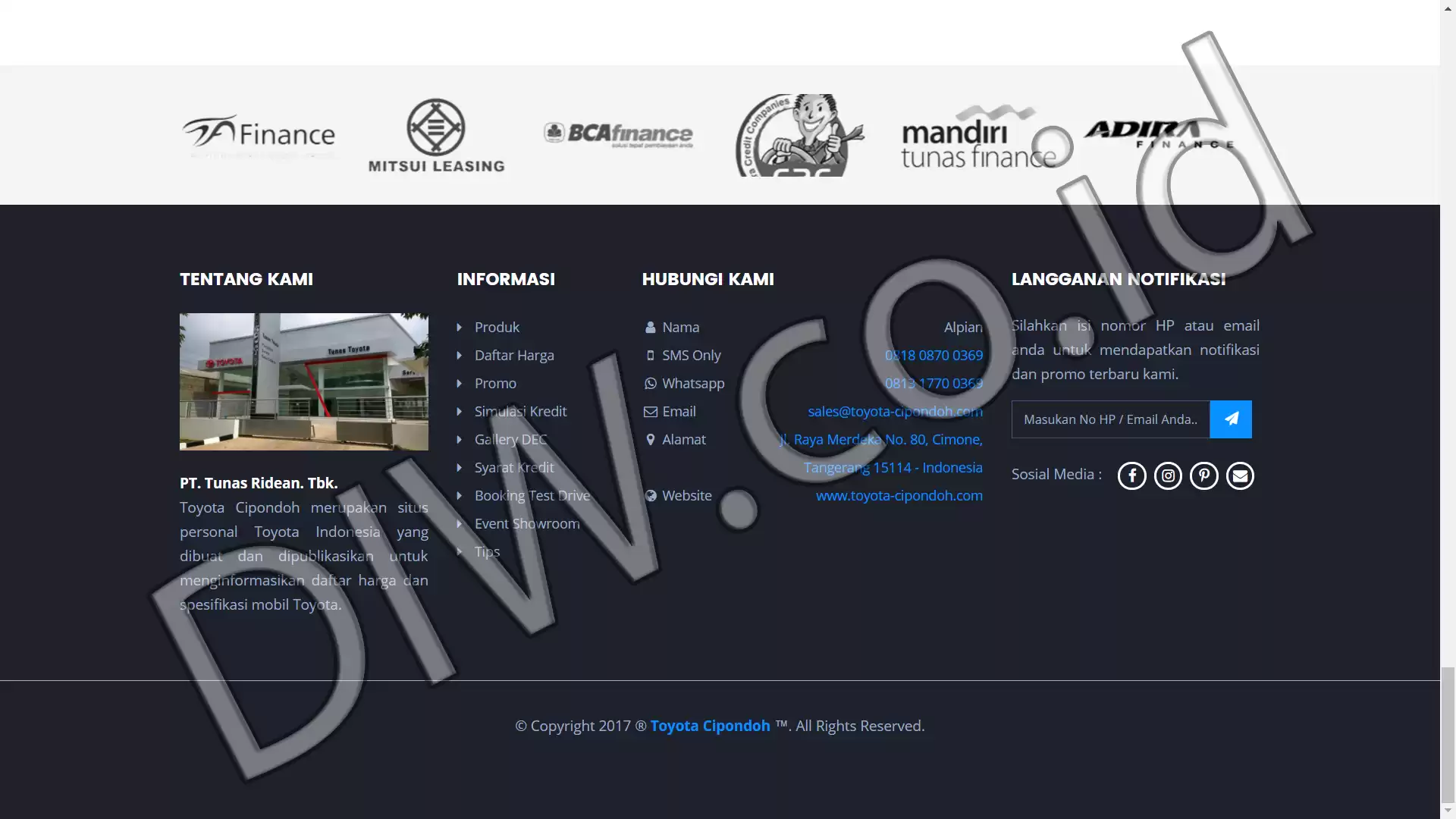 Portfolio - Toyota Cipondoh - DIW.co.id (Digital In Website) Jasa Pembuatan Website dan Program Skripsi